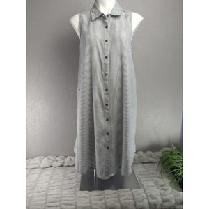 Mlle Gabrielle Shirt Dress Womens Medium Sleeveless Gray Midi Striped Pockets